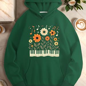 เสื้อฮู้ดลำลองของผู้หญิงองค์ประกอบดนตรีและดอกไม้ - Product Image 3