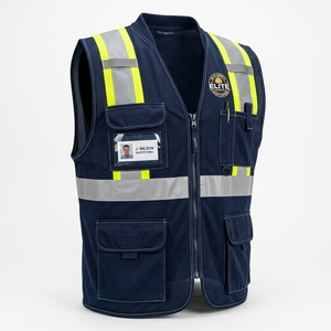 Gilet de sécurité réfléchissant à haute visibilité sur mesure à 3 poches pour la construction, les travaux routiers et le personnel de sécurité - Product Image 4