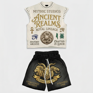 Mythic Studios Ancient Realms Royal Lineage Sleeveless <b>Crop</b> <b>Top</b> & Chimera Elite Shorts <b>Set</b> Streetwear Unisex Adult Summer - Product Image 1