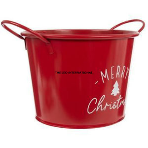 Seau de Noël classique en métal galvanisé, forme ronde, finition argentée, vierge pour sublimation, produit phare - Product Image 3
