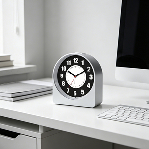 3.7 Inch Premium Silver & Black Silent Alarm <b>Clock</b> – Customizable Logo | High-End Corporate Gift & OEM Wholesale - Product Image 2