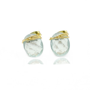 Aquamarine Gemstone <b>Stud</b> Earrings | Wire Wrapped Oval Blue Stone 8–10mm | March Birthstone Gift - Product Image 2