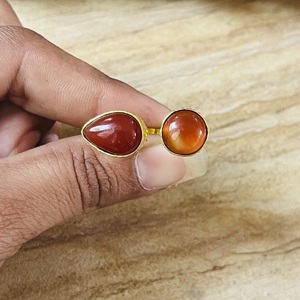Buyer Favorite Boho Carnelian Brass <b>Ring</b> 18k Gold Plated <b>Open</b> Band Statement Jewelry Vintage Double Stone Women Wholesale <b>Ring</b> - Product Image 4