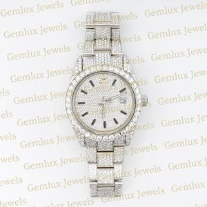 Nouveautés Montre Hip Hop en acier inoxydable avec diamant D VVS Moissanite pour hommes, entièrement blanche, avec date automatique, entièrement glacée - Product Image 1