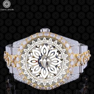 Montre de luxe pour homme Charm_Jewells avec diamants, 40 mm, analogique, mécanique, bracelet en acier inoxydable, fermoir pliant, verre cristal, étanche 10 bars - Product Image 1