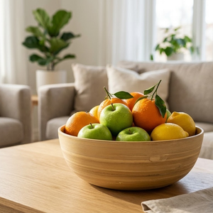 Grand saladier en bambou naturel, centre de table pour comptoir de cuisine, rangement de fruits et légumes, décoration intérieure, cadeau écologique - Product Image 3