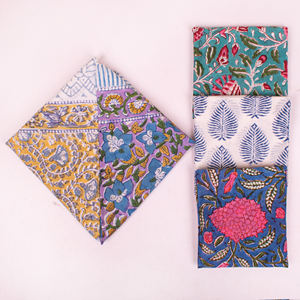 All Seasons Hand Block Printed Poplin Cotton Floral & Color Blocking Pattern Eco-Friendly Breathable <b>Tie</b>-<b>Back</b> Bandana for Adults - Product Image 5