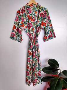 Bata tipo kimono de algodón con estampado floral de pájaros |   Bata de Baño de Lujo de Manga Larga |   Ropa Casual para Mujer - Product Image 1