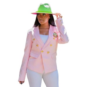 Blazer Rosa Cruzado para Mujer, Inspirado en Hermandades, Chaqueta Formal Elegante, Corte Entallado, Prenda Exterior Premium - Product Image 2
