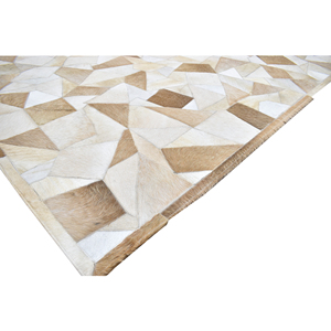 Tapis géométrique moderne en laine patchwork, beige neutre, brun, abstrait - Product Image 5
