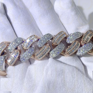 Wooki Rose Gold Plated Crystal <b>Chain</b> Link Bracelet Baguette Cut Channel Setting Luxury Unisex Jewelry - Product Image 2