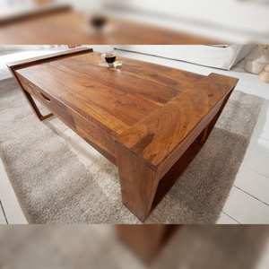 Vandana <b>Vintage</b> Modern Eco-Friendly Durable Sheesham Wood <b>Coffee</b> <b>Table</b> MARKANT 100cm Brown Stone Finish Drawer Storage Space - Product Image 3