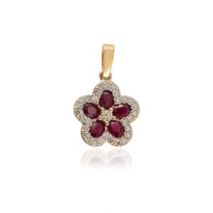 Colgante de Flor de Cerezo con Rubí y Detalles de Diamantes en Oro de 18K - Product Image 3
