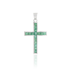 Pendentif croix en argent sterling 925, émeraude naturelle taille princesse, best-seller, bijoux fins unisexes, à porter au quotidien - Product Image 1