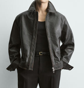 Blouson en cuir véritable unisexe style rétro personnalisable, col montant, coupe classique, imperméable et coupe-vent, idéal pour l'hiver - Vente en gros - Product Image 1