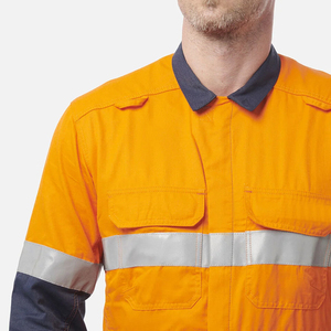 Combinaison de travail haute visibilité pour hommes, orange marine, bandes réfléchissantes, manches longues, uniforme en coton pour l'industrie et la construction - Product Image 6
