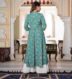 Floral & Geometrical Printed Cotton Anarkali <b>Kurti</b> Women's Summer Ethnic Casual Wear Quick Dry Sun Protection - Product Image 2