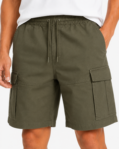 Shorts cargo utilitaires vert olive pour homme, légers, décontractés, d'été, multi-poches, avec cordon de serrage à la taille, coupe décontractée, pour l'extérieur - Product Image 5
