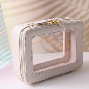 Pochette de maquillage portable en cuir PU rose souple imperméable et personnalisée pour maquillage et trousse de maquillage de voyage, vente en gros - Product Image 3