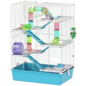 Gabbia per Criceti a 6 Piani Azzurra con Tubi, Tunnel, Casetta, Ruota, Ciotola per Cibo, Bottiglia d'Acqua e Rampe per Criceti Nani e Piccoli Animali - Product Image 1