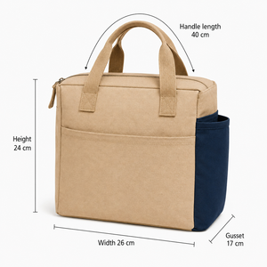 Sac à déjeuner isotherme en toile avec logo personnalisé, pochette pour bouteille, fermeture éclair, 26x24x17 cm, vente en gros, OEM, ODM, marque privée, exportateur d'usine - Product Image 2