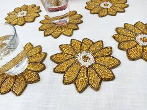 Handmade Yellow Sunflower Shape Knitted Eco-Friendly Coasters for Hotel & Home Use - Product Image 2