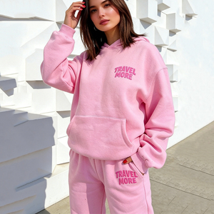 Ensemble sweat à capuche zippé et pantalon de survêtement oversize en molleton de coton français vierge de haute qualité, personnalisé par le fabricant, pour femme, automne, écoresponsable - Product Image 1