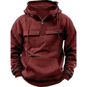 Sudadera con Capucha y Cierre de Cremallera para Hombre, Color Azul Marino Sólido, Algodón French Terry, Estilo Casual con Bolsillos, Corte Regular, para Otoño - Product Image 2
