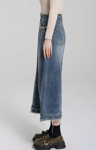 Jupe longue en jean pour filles, longueur genou, avec fente, coupe ample, décontractée, printemps, style modeste et mature - Product Image 6