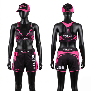 Conjunto Deportivo Premium de 220 GSM en Poliéster y Spandex, Top Deportivo y Pantalones Cortos, Diseño con Paneles Azul y Negro, Logotipo Personalizado con Transferencia Térmica, Ropa Deportiva - Product Image 4