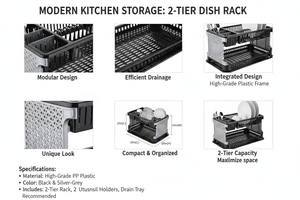 Premium 2-Tier Kitchen <b>Dish</b> Drying <b>Rack</b> with Drain Tray & Utensil Holder – Space Saving Organizer - Product Image 4