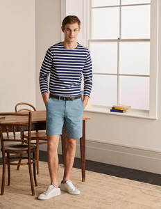 Pantalones Cortos Bermuda Azul Claro para Hombre, Tela Oxford Sólida, Cierre de Botones, Cintura Media Informal, Bolsillos, Estilo Tejido - Product Image 2