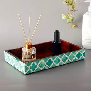 Classic <b>Black</b> and White Checker Bone Inlay Wooden <b>Tray</b> for Elegant Coffee Table Home Kitchen and Decorative Display - Product Image 3