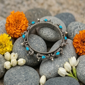 DIVYORO Women's Peacock Design Brass & <b>Copper</b> Alloy Oxidized Silver Plated <b>Bangle</b> for Anniversary-KADA - Product Image 2