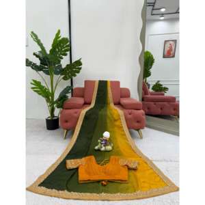 Impresionante Saree de Satén SP para Fiestas con Encaje de Lentejuelas en Color Contrastante y Silueta Recta para Ocasiones Festivas - Product Image 1