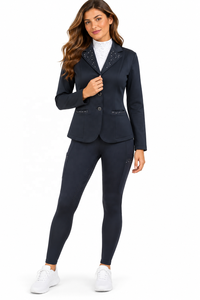 <b>Women's</b> <b>Navy</b> Blue Western Equestrian Show <b>Jacket</b> Crystal Embellishments Moisture Wicking Tailored <b>for</b> Horse Riding Competition - Product Image 4