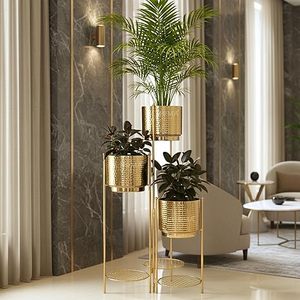 Modern Gold Plated Metal Flower Stand With Three Tiered <b>Planters</b> For Indoor Green Plants Home Decor - Product Image 6