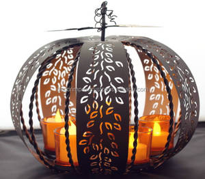 Unique Collection Pumpkin Metal Candle <b>Holder</b> Decoration pumpkin shape, <b>gold</b> metal leaves Metal Candle <b>Holder</b> - Product Image 1