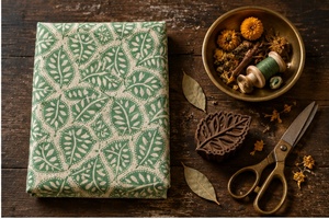 Tela de Algodón Puro con Motivo de Hojas Verdes, Estampada a Mano, Venta al por Mayor, Material Artesanal para Decoración del Hogar, Artesanía India - Product Image 1