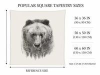 Tapisserie en toile imprimée, croquis d'ours grizzly, noir et blanc, décoration murale pour dortoir et chambre à coucher