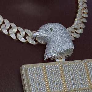 Pendentif Tête d'Aigle avec Incrustation de Diamants, Plaqué Rhodium, Argent 925, Charme Unisexe de Luxe - Product Image 2