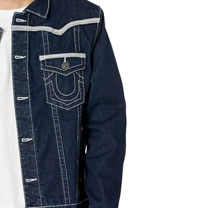 Veste en jean bleu foncé pour homme avec surpiqûres blanches Coupe classique Veste décontractée à boutons devant Vêtement d'automne - Product Image 5
