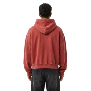 Sweat à capuche zippé personnalisé avec motif lettres universitaires, rouge rouille, délavé à l'acide, en molleton de coton, style rétro universitaire streetwear, finition délavée - Product Image 2
