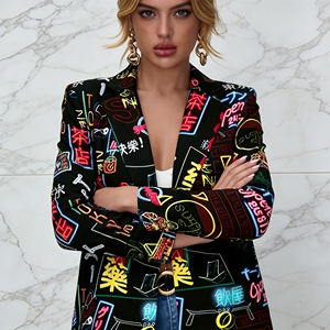 Oferta en Temu: Blazer Colorido con Estampado de Grafiti para Mujer, Chaqueta Informal Holgada de Manga Larga, Prenda Exterior Urbana y Elegante para Uso Diario - Product Image 3