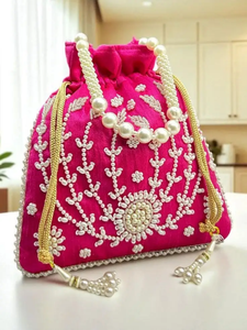 Bolso Potli de Algodón con Bordado Zari de Lujo Tradicional y Alta Calidad, Hecho a Mano con Cuentas, para Recuerdos de Boda, Estilo Étnico Indio para Damas - Product Image 4