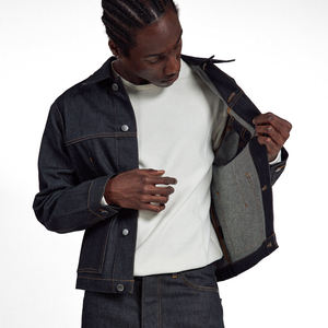 Veste en jean bleu foncé pour homme, style workwear, col rabattu, simple boutonnage, longueur standard, 100 % coton, finition délavée - Product Image 3