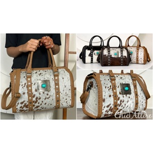 Sac de voyage Speedy en cuir de vachette à poils, avec détails Concho, grande capacité, prix usine, exposition de mars - Product Image 1