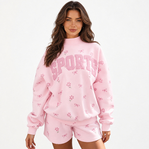 Ensemble de sweat-shirt pour femmes, tenue décontractée à imprimé tendance, ensemble deux pièces, style décontracté surdimensionné, sweat-shirt et short, prix avantageux - Product Image 6