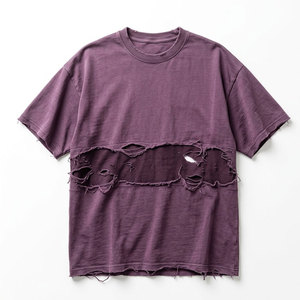 T-shirts délavés effet usé en coton épais, coupe oversize, style streetwear décontracté pour hommes - Product Image 1