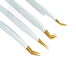 Customized High Quality Stainless Steel Eyelash Extension Tweezers Set White Smooth Pointed Sliver Tips <b>Plain</b> Grip - Product Image 3